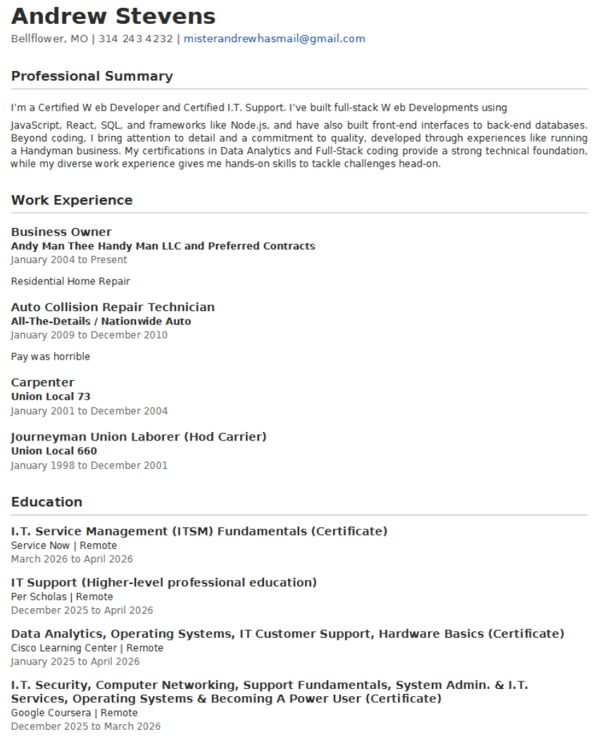 Andrew Stevens resume preview